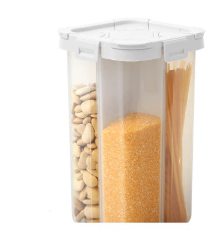 Clear plastic storage box with lid and grain compartments
