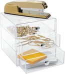 Plastic 3 Jewelry Box, Compact Storage Organization Drawers Set for Cosmetics, Hair Care, Bathroom, Dorm, Desk, Countertop, Office,  Clear