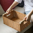 Nordic Wood Handle Imitation Rattan Storage Basket for Sundries Storage
