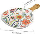 Ceramic Tray Steak Plate with Wooden Handle Floral Patterned