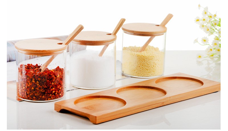Set of 3 Condiment Jar with Lids and Spoons - Glass Sugar Bowls Sugar Salt Container Set for Sugar Serving Spice Salt