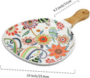 Ceramic Tray Steak Plate with Wooden Handle Floral Patterned