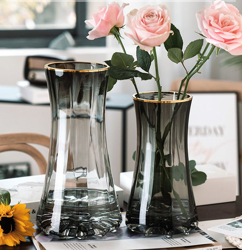 Large gray glass floral vase