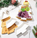 Ceramic Snack Plate with Bamboo Tray, Removable Porcelain Tree Appetizer Dessert Fruit Salad Saucers Bowl, Cutlery Platter Serving Dish