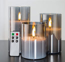 Eywamage Glass Flameless Candles with Remote Battery Operated Flickering LED Pillar Candles Real Wax Wick 3 Pack